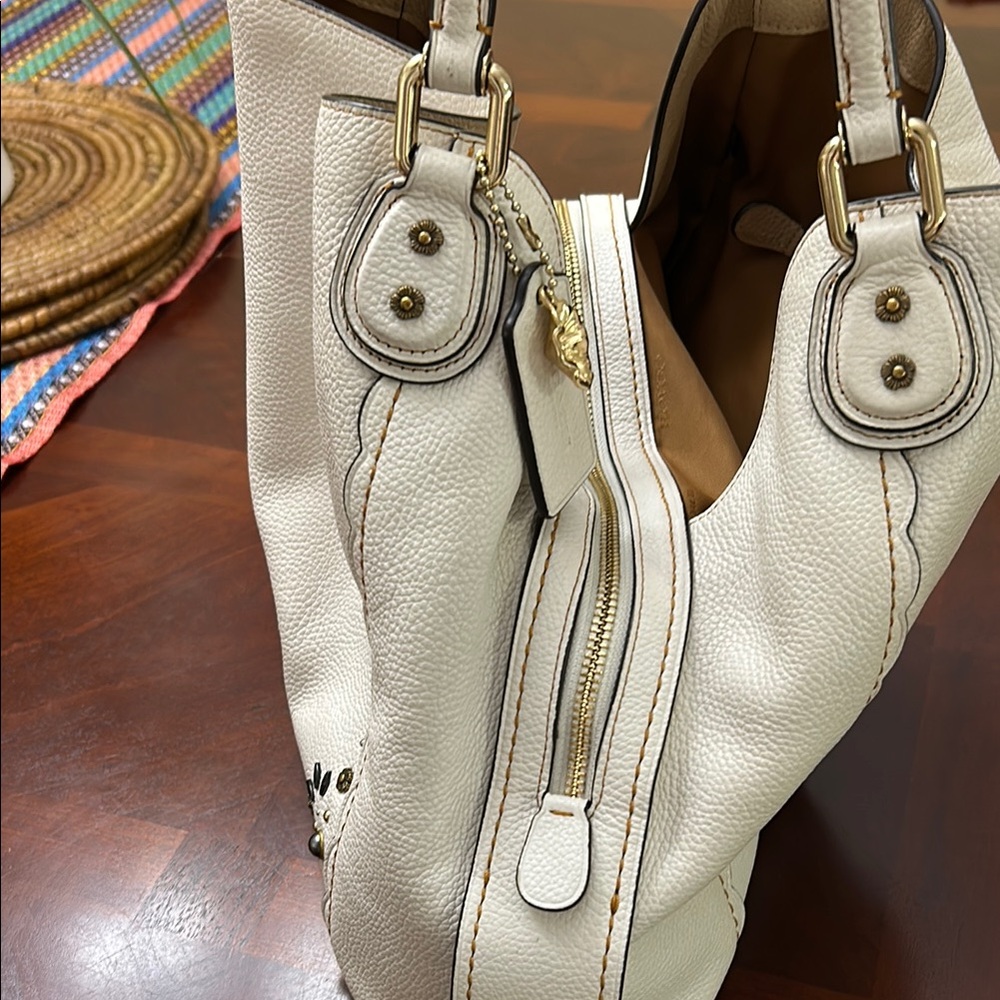Coach Cream Leather Shoulder Bag with Floral Cutouts - Picture 5 of 5